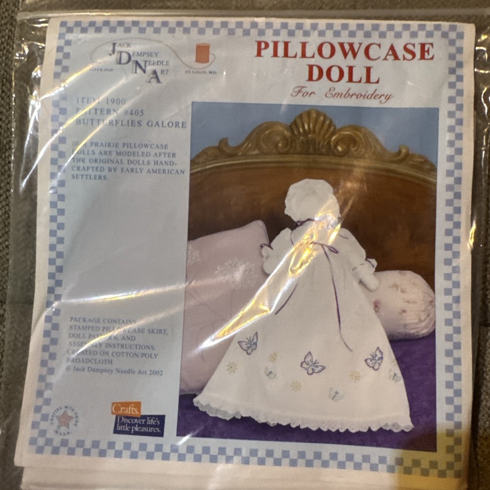 Jack Dempsey‎ Needle Art Item 1900 #405 Butterflies Galore Pillowcase Doll